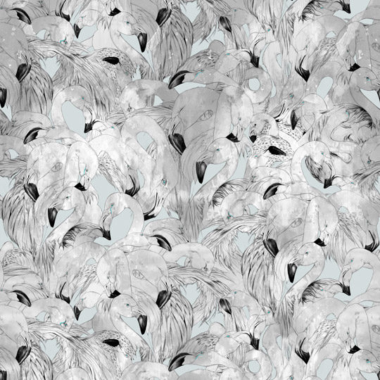 Flamingo Wallpaper Pale Blue