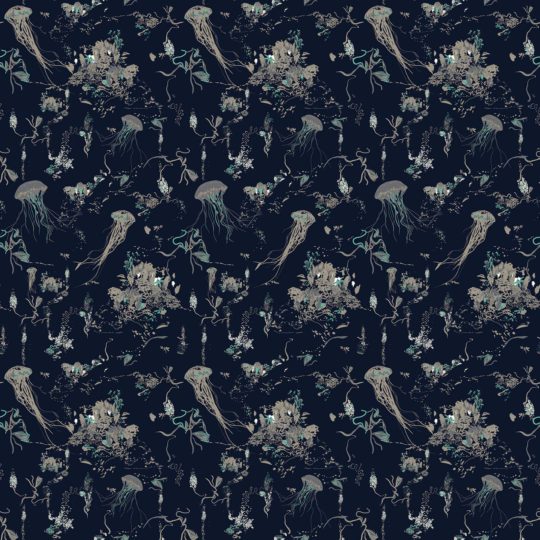 Jellyfish-Navy-Velvet-Fabric